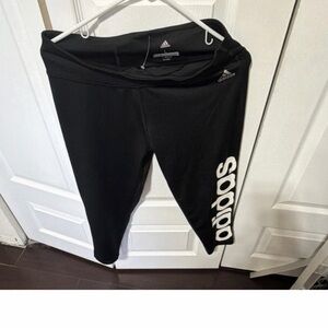 adidas Capri Leggings Black L Women Elastic Waist Logo Athleisure Gym Training